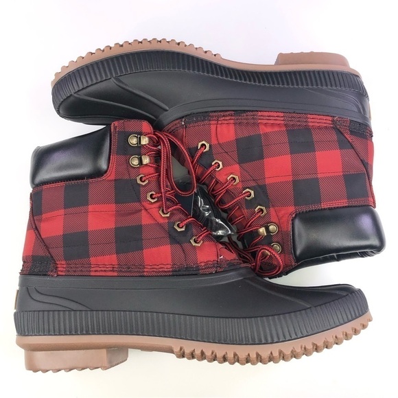 Tommy Hilfiger Plaid Red Black Colins 4 Duck Boots Size 11M - Picture 3 of 8